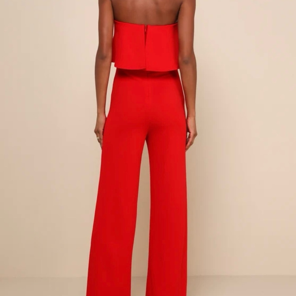 Lulu's Red Strapless Ruffle Jumpsuit - Picture 2 of 2
